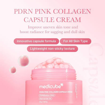 Medicube PDRN Pink Collagen Capsule Cream. La crema de cápsulas coreanas que le da glass skin a tu piel.