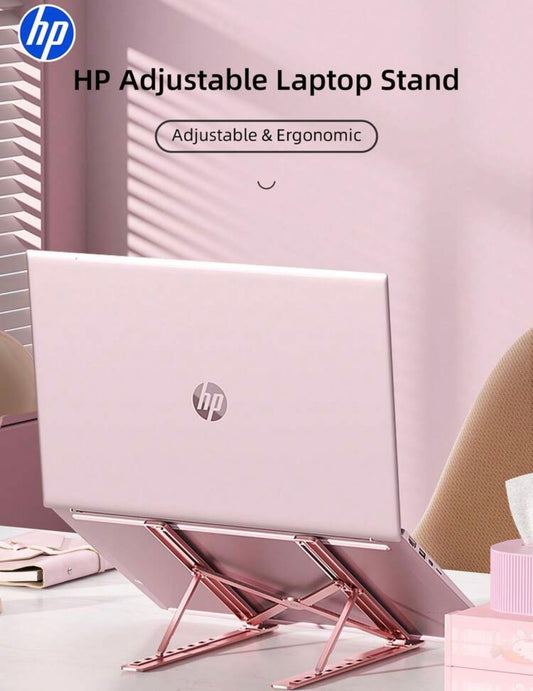 Soporte para Laptop HP Ajustable · Trabaja sin dolor de cuello, con tu laptop a la altura correcta — 8 niveles, aleación de aluminio, plegable