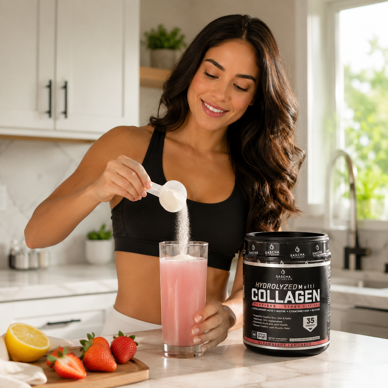 Sascha Fitness Multi Collagen · El colágeno hidrolizado más completo — piel firme, cabello fuerte, uñas duras y articulaciones sanas en un solo scoop
