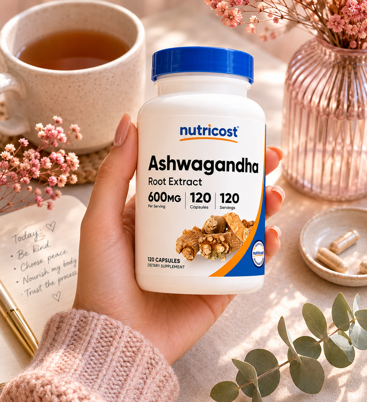 Ashwagandha 600mg · El adaptógeno que calma tu sistema nervioso desde adentro