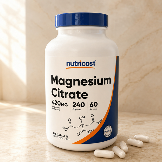 Nutricost Magnesium Citrate · El magnesio del día — energía, músculos, digestión y sueño reparador en un solo suplemento