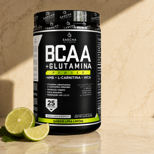 Sascha Fitness BCAA + Glutamina · 5 suplementos en uno — recupera más rápido, pierde grasa y entrena más duro sin perder músculo
