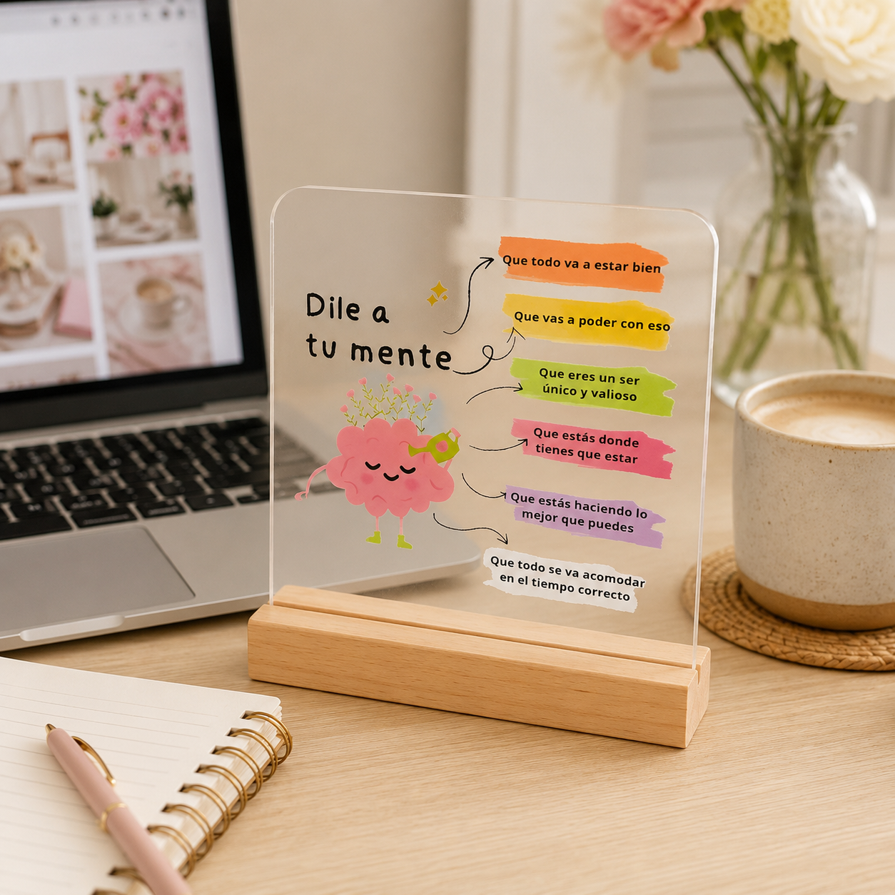 Placa Decorativa “Dile a tu mente” · El recordatorio diario que tu mente necesita — para tu escritorio, tu mesa de noche o tu espacio de trabajo