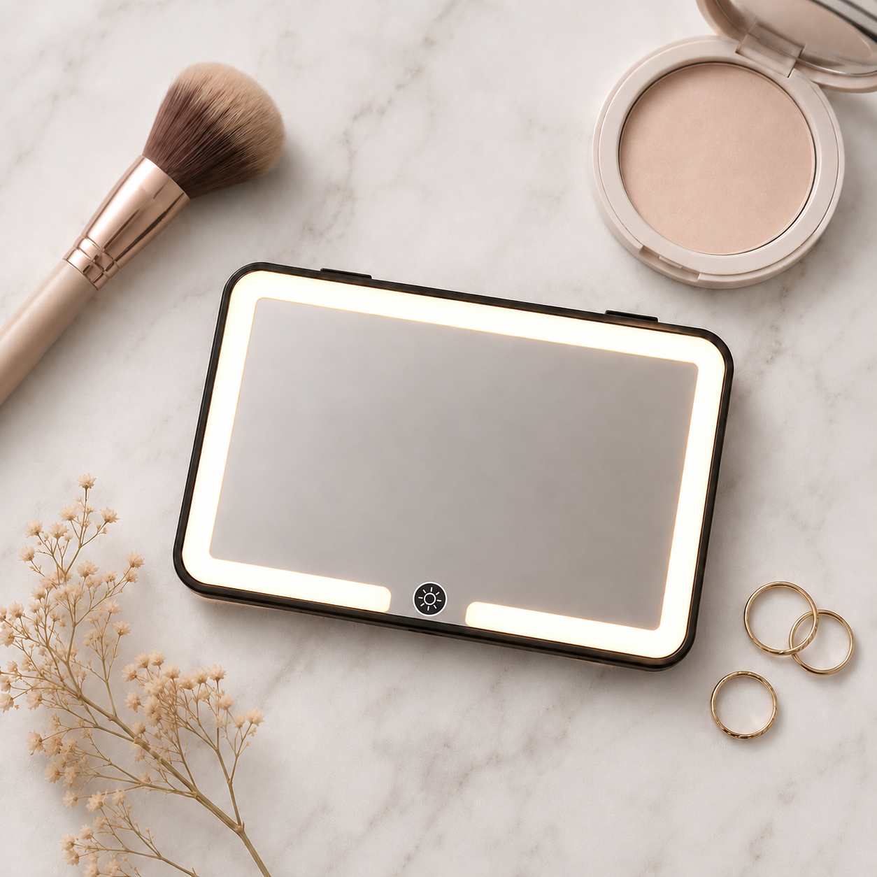 Espejo LED para Visera de Auto · Tu espejo de maquillaje con luz perfecta — siempre contigo, en el carro, lista en minutos