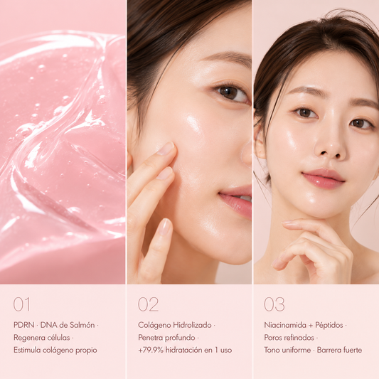 Medicube PDRN Pink Collagen Gel Mask · La mascarilla de salmón que cambia de rosado a transparente cuando tu piel la absorbe completamente