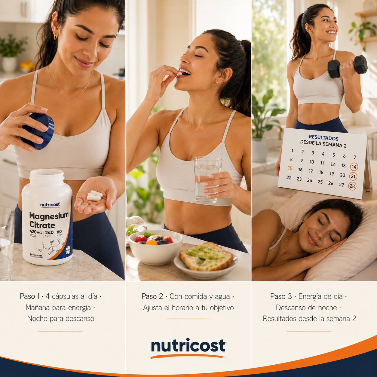 Nutricost Magnesium Citrate · El magnesio del día — energía, músculos, digestión y sueño reparador en un solo suplemento