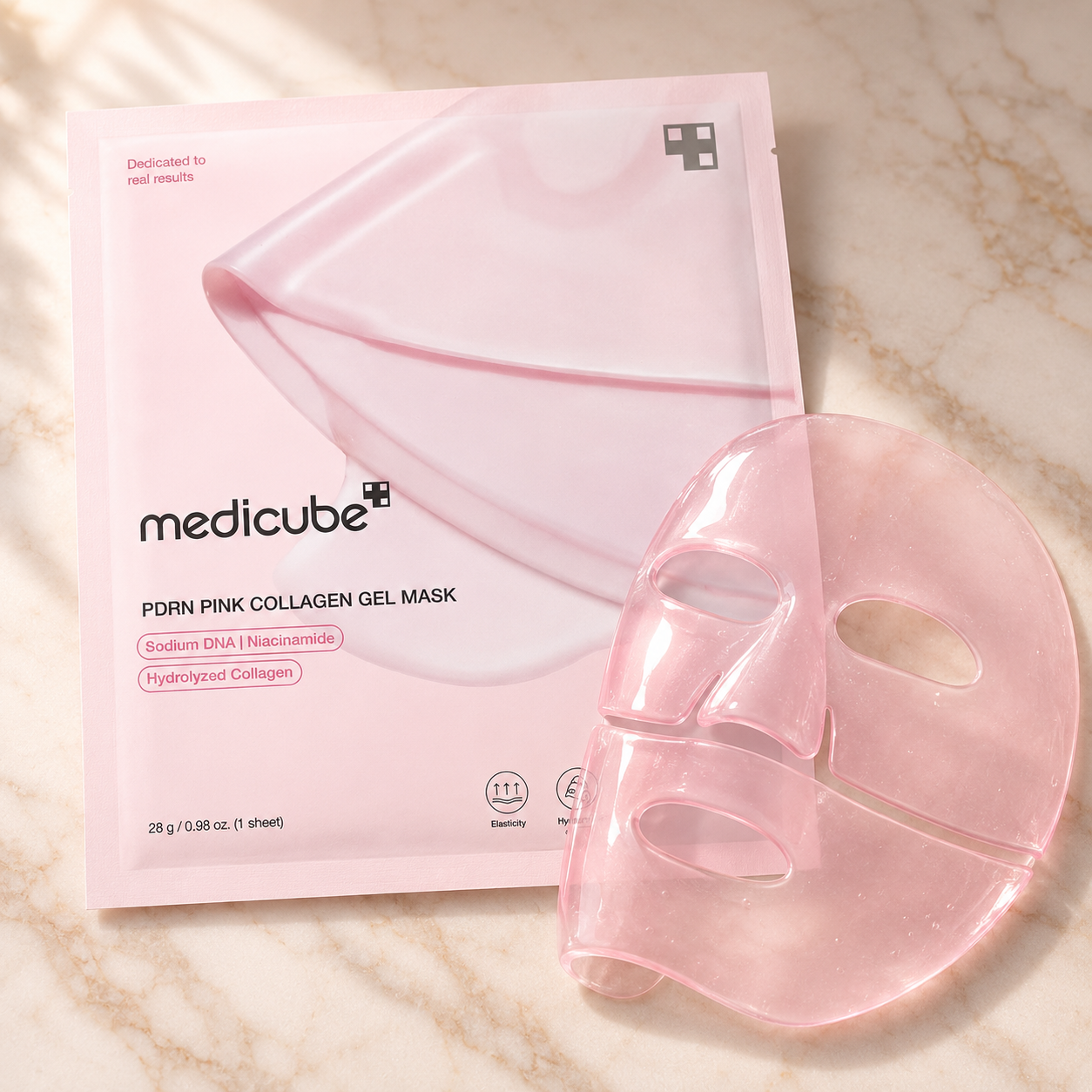 Medicube PDRN Pink Collagen Gel Mask · La mascarilla de salmón que cambia de rosado a transparente cuando tu piel la absorbe completamente