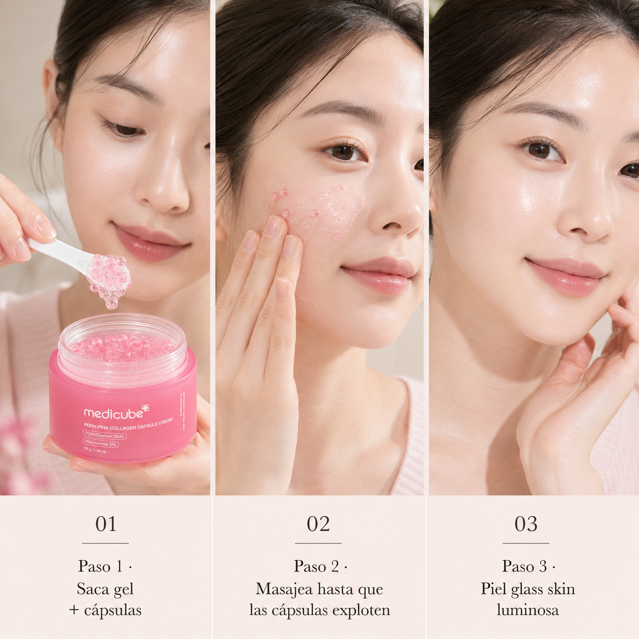 Medicube PDRN Pink Collagen Capsule Cream. La crema de cápsulas coreanas que le da glass skin a tu piel.