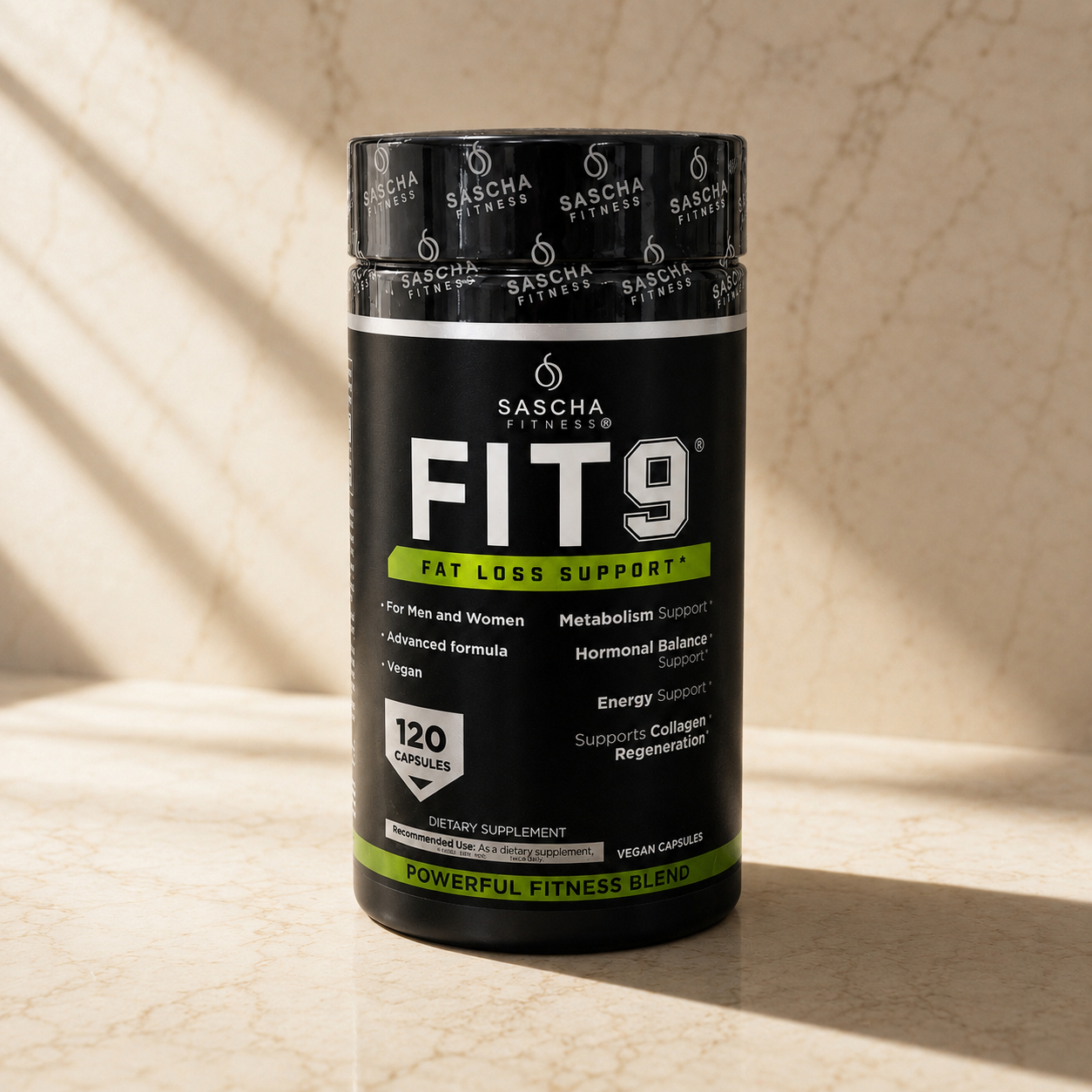 Sascha Fitness FIT9 · El suplemento de 9 ingredientes que apoya tu metabolismo, reduce la retención de líquidos y combate la celulitis — sin estimulantes agresivos
