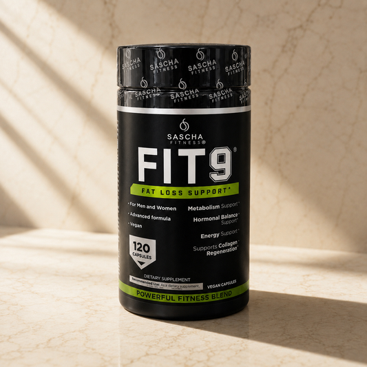 Sascha Fitness FIT9 · El suplemento de 9 ingredientes que apoya tu metabolismo, reduce la retención de líquidos y combate la celulitis — sin estimulantes agresivos