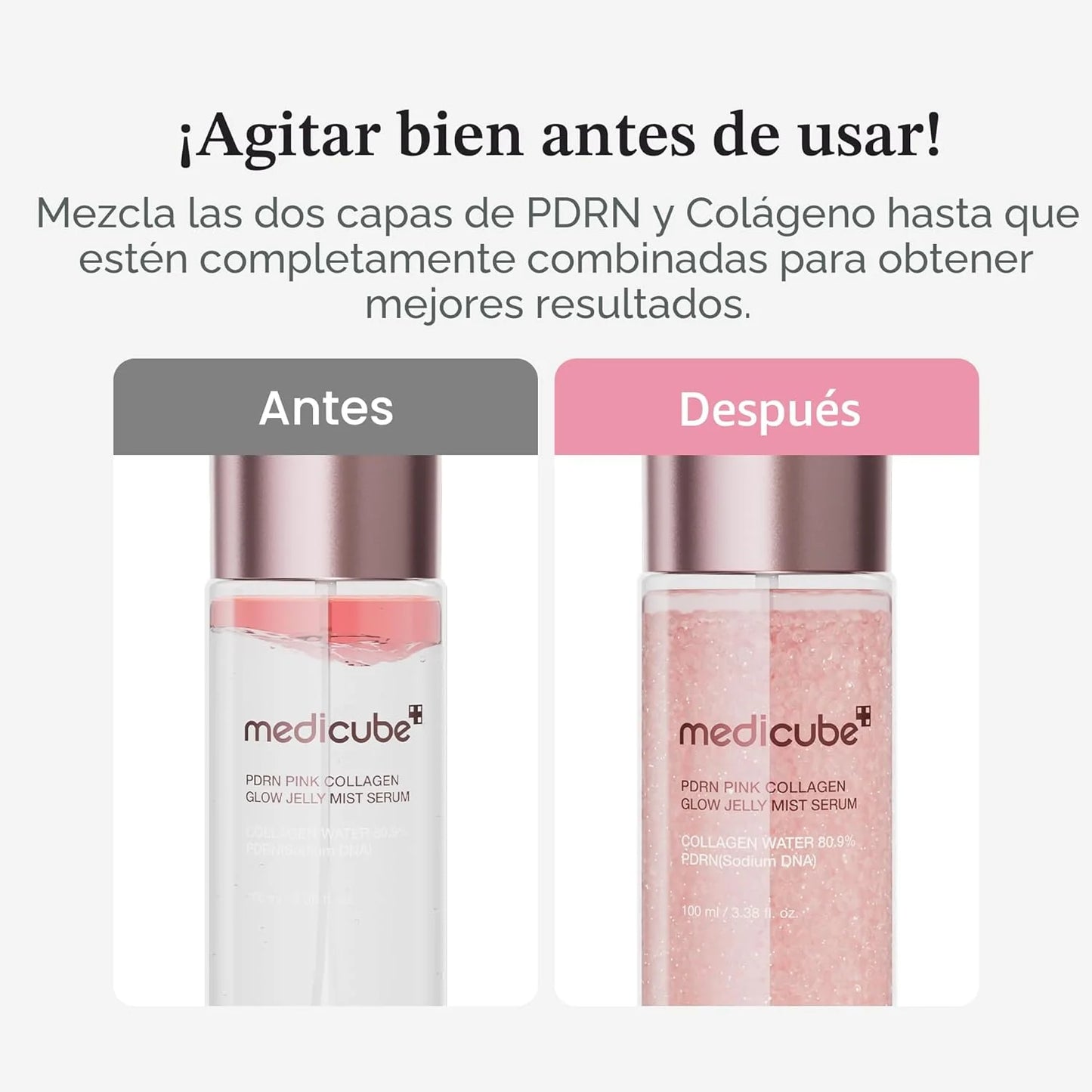 Medicube PDRN Pink Collagen Glow Jelly Mist Serum · El glow coreano que llevas contigo