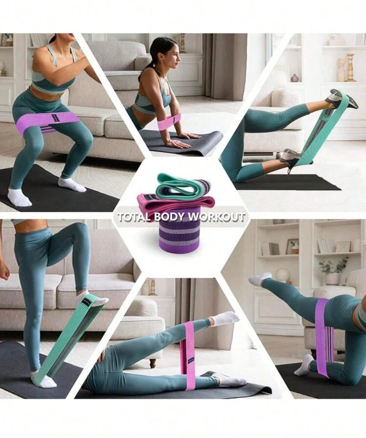 Set de 3 Bandas de Resistencia de Tela · Activa glúteos, caderas y piernas en casa, en el gym o donde estés — sin excusas, sin látex