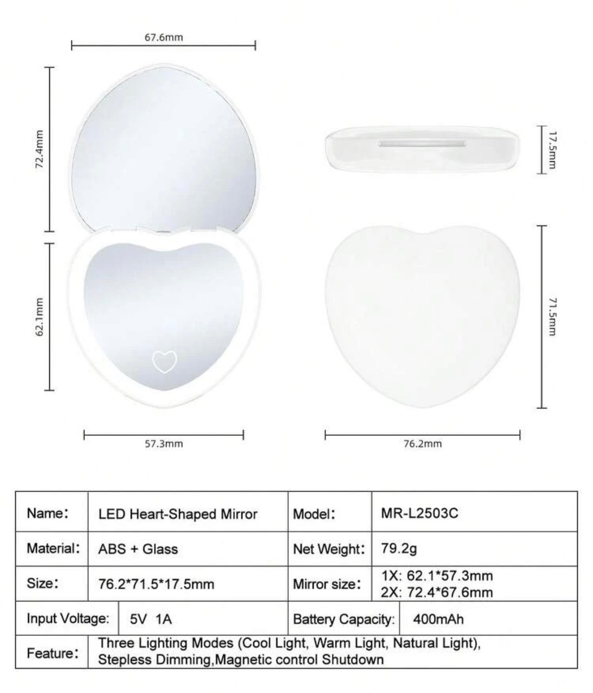 Espejo Compacto LED con Luz · El espejo de bolsillo que te da luz profesional para maquillarte en cualquier lugar — doble espejo, 3 modos de luz, recargable