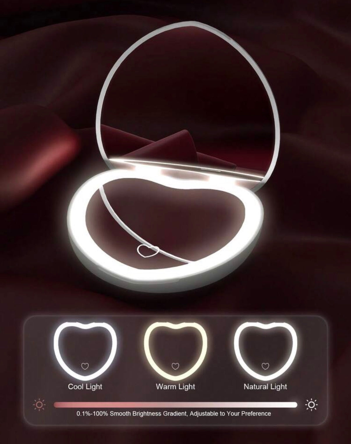 Espejo Compacto LED con Luz · El espejo de bolsillo que te da luz profesional para maquillarte en cualquier lugar — doble espejo, 3 modos de luz, recargable