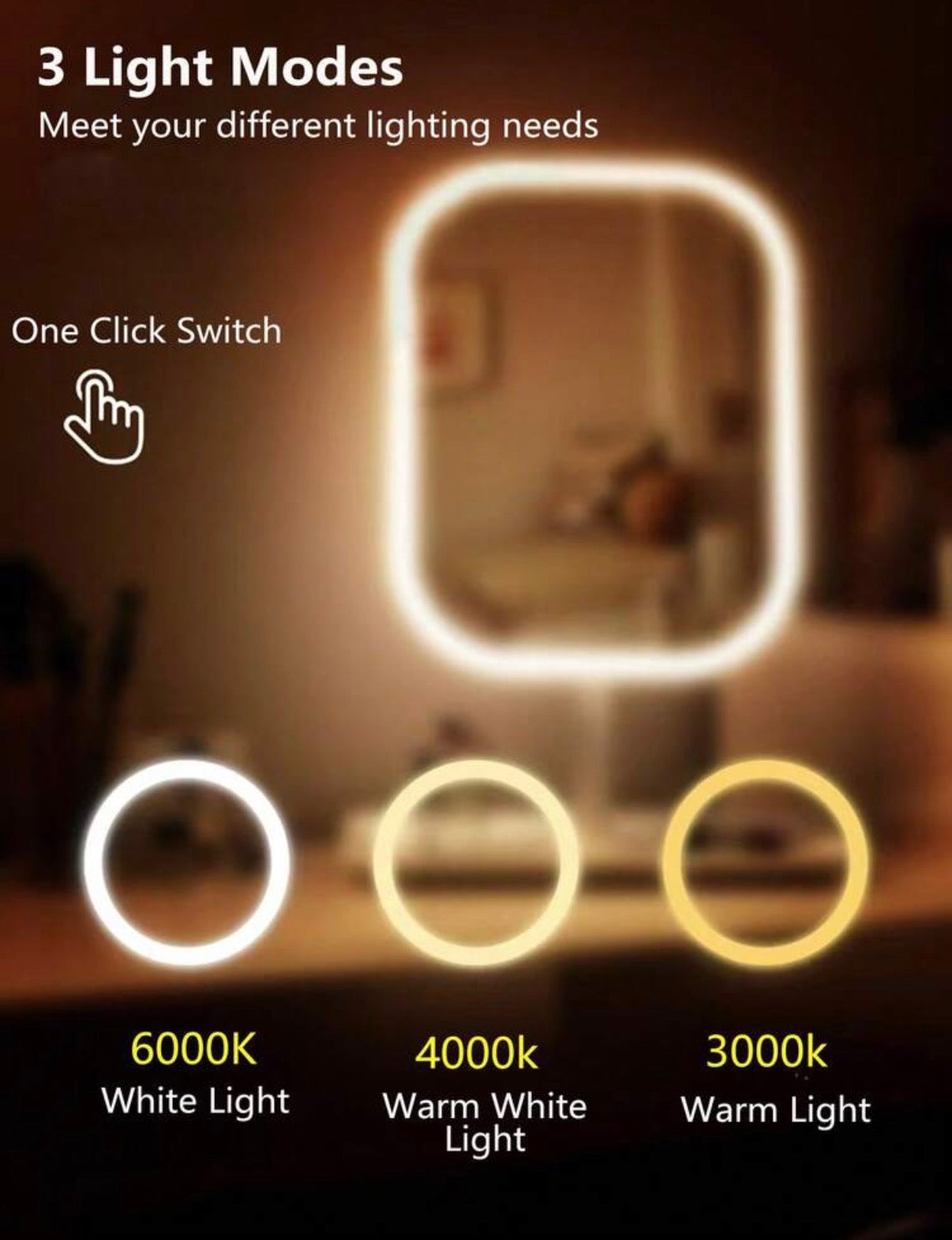 Espejo de Tocador LED con Luz y Base Bandeja · Tu rincón de maquillaje con luz profesional — 3 modos de luz, aumento 10x y espacio para tus productos