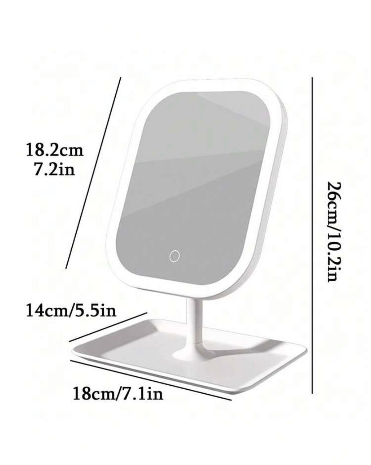 Espejo de Tocador LED con Luz y Base Bandeja · Tu rincón de maquillaje con luz profesional — 3 modos de luz, aumento 10x y espacio para tus productos