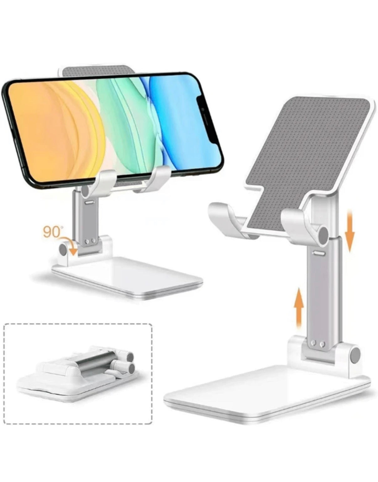 Soporte de Escritorio para Teléfono y Tablet · Manos libres en tu escritorio — altura y ángulo ajustable, plegable, para trabajar y crear contenido sin sostenerte nada