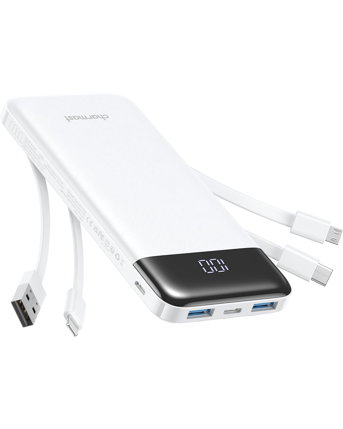 Power Bank Charmast 10.000 mAh con Cables Integrados — Carga Inteligente para la Mujer que No Para